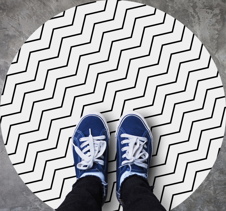 Thin black zig zag on beige circular rug - TenStickers