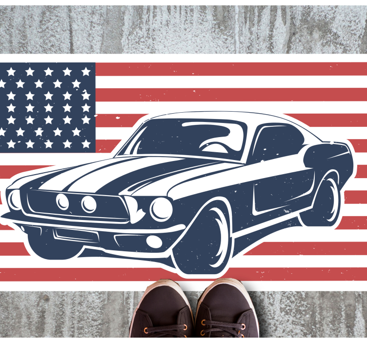 US flag and automobile teenager vinyl rug - TenStickers