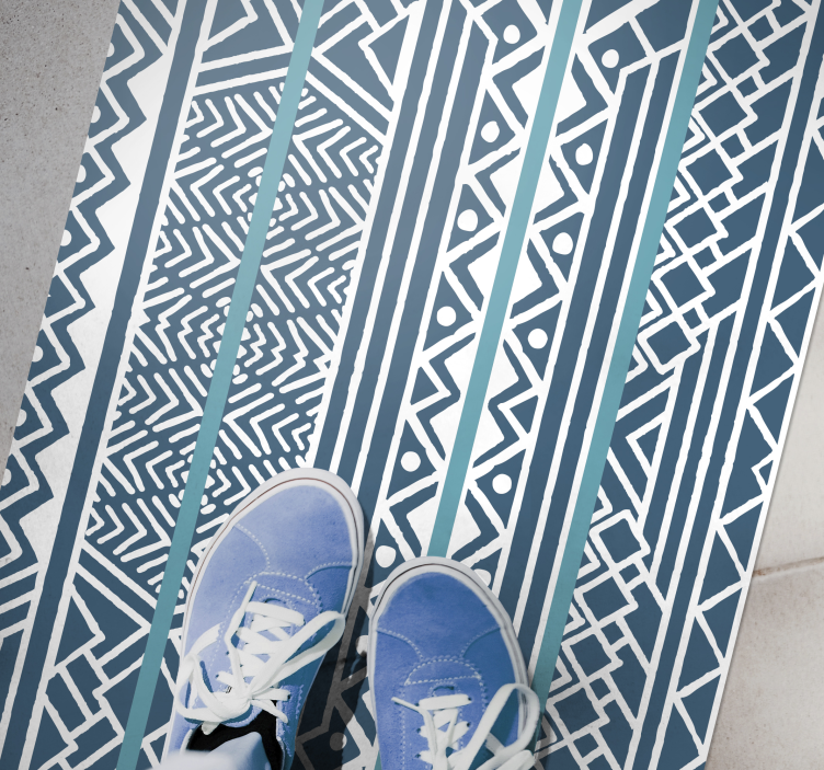 Teal blue stripes ethnic vinyl rug - TenStickers