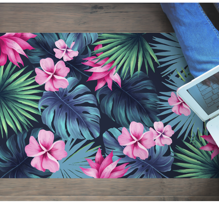 Tropical Floral Motif flower vinyl rug - TenStickers