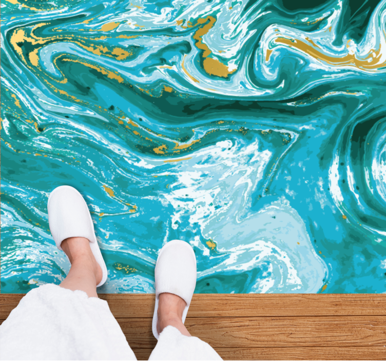 Turquoise marble effect painting modern rug - TenStickers