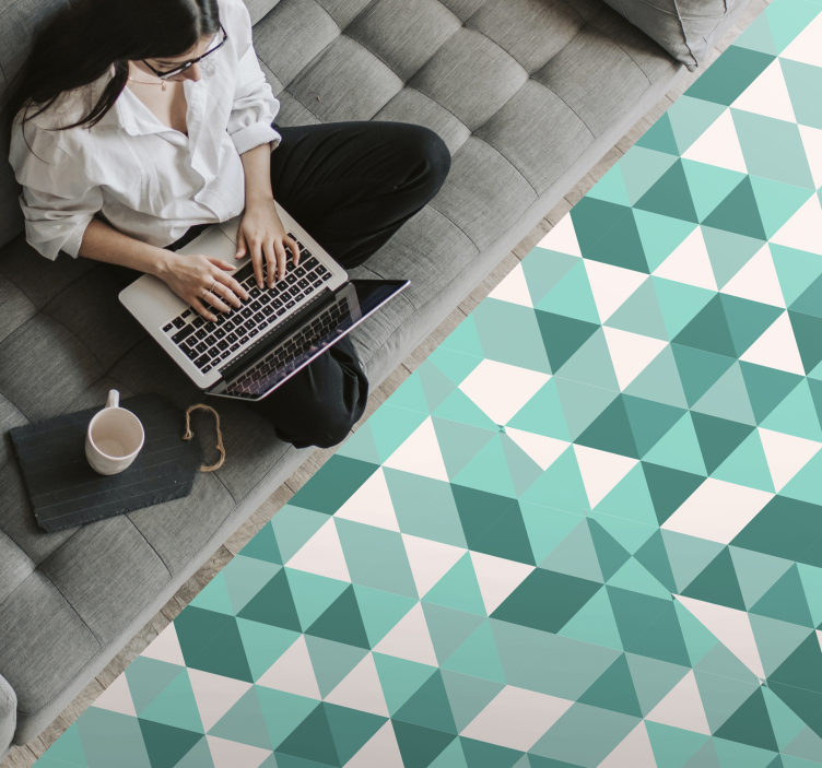 Turquoise triangles pattern geometric rug - TenStickers