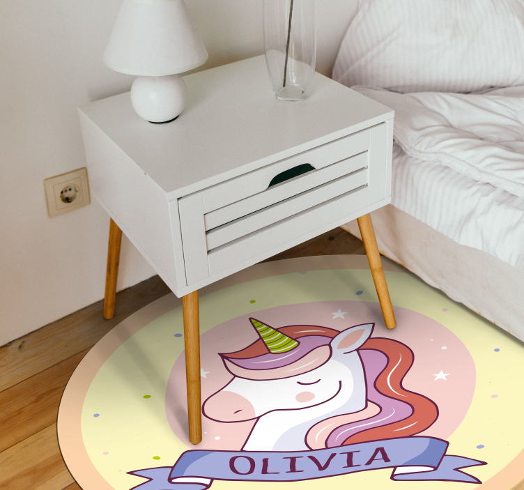 unicorn profile with customisable name circular rug - TenStickers