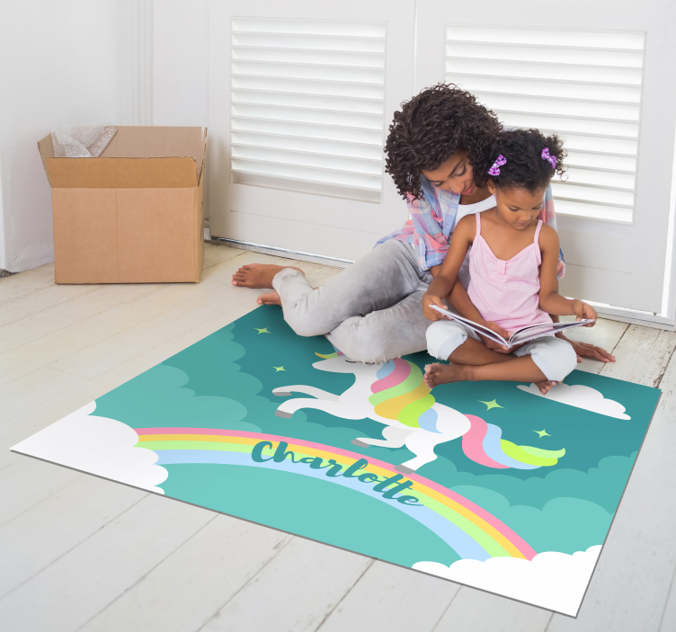 Unicorn with customisable name vinyl rug - TenStickers