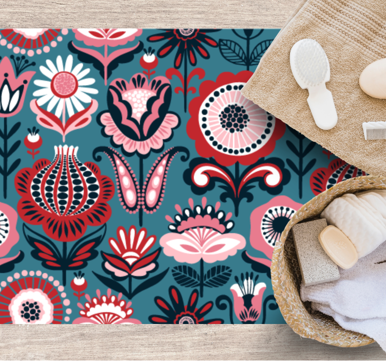 Scandinavian ethnic motif flower vinyl rug - TenStickers