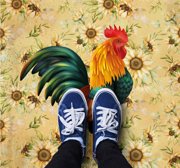 Porud rooster flower vinyl rug - TenStickers