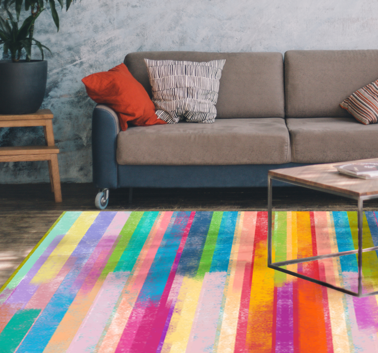 Vibrant Striped Motifs wood vinyl rug - TenStickers