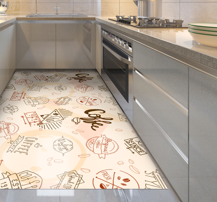Vintage coffee pattern kitchen floor tiles - TenStickers