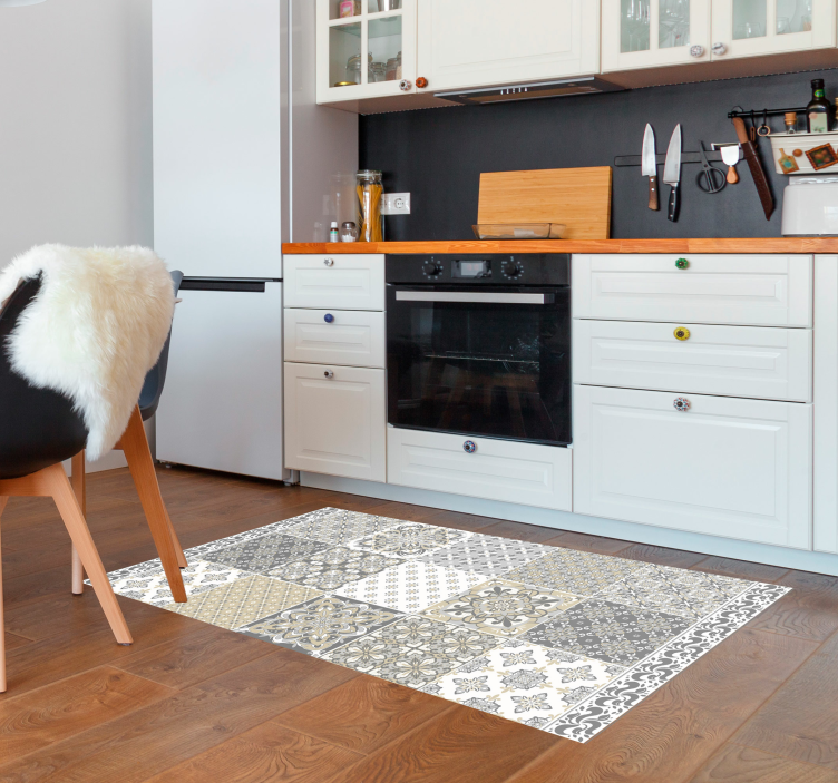 Vintage tiles pattern kitchen vinyl rug - TenStickers
