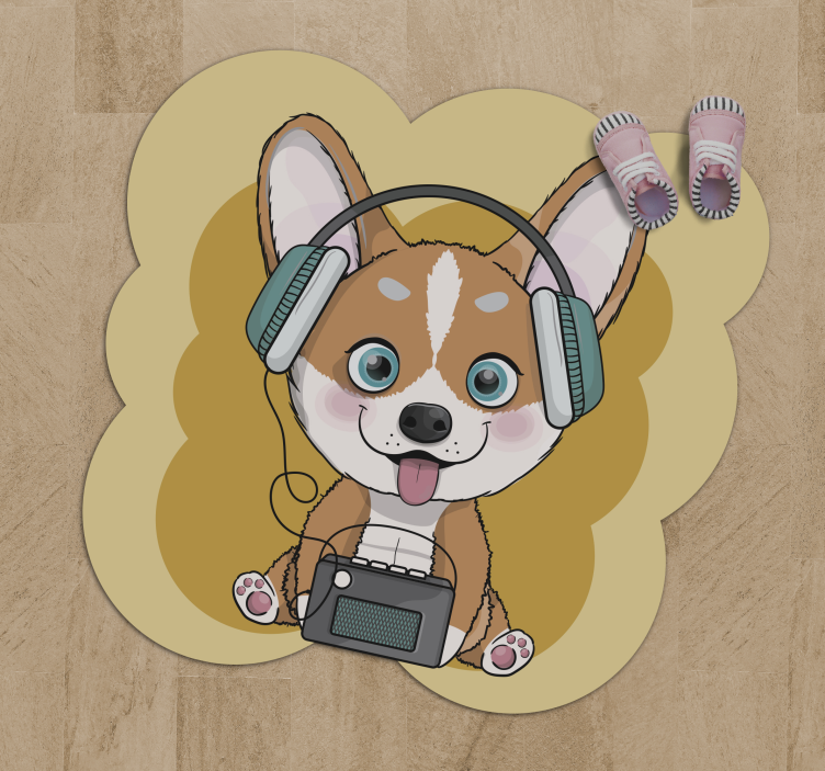 Vinyl rug dog listening to music animal rug - TenStickers