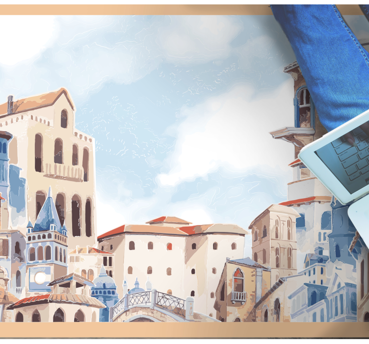 Watercolour city drawing kids vinyl rug - TenStickers