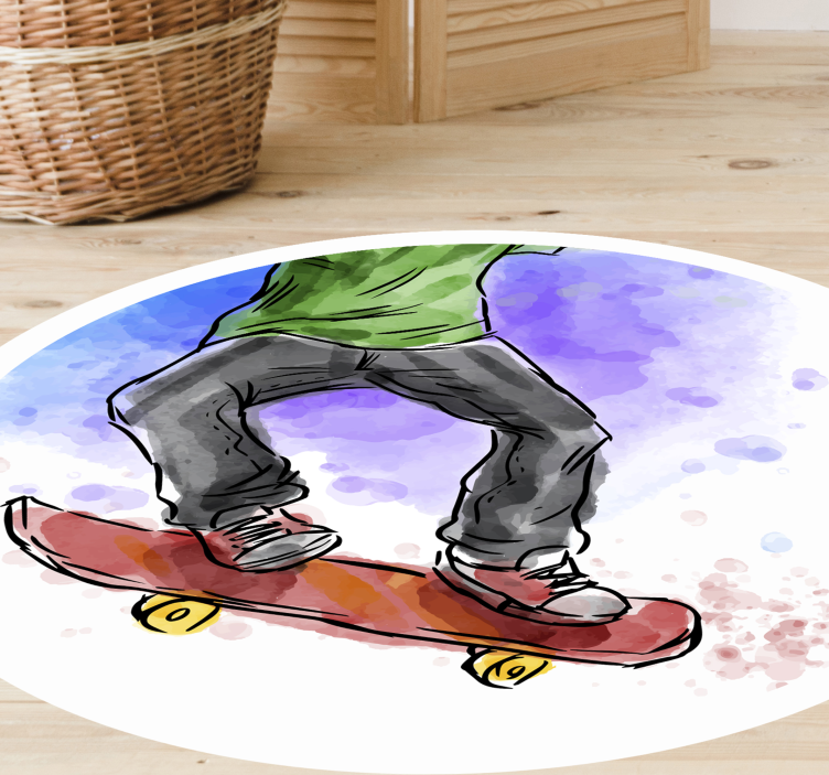 Watercolour Skateboarding teen vinyl rug - TenStickers