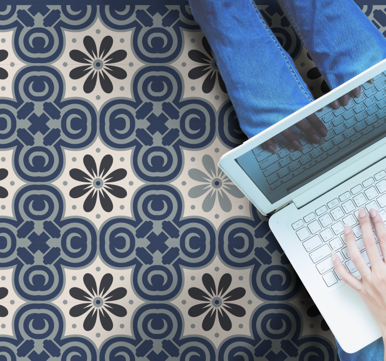 White and blue classic pattern tile carpet - TenStickers