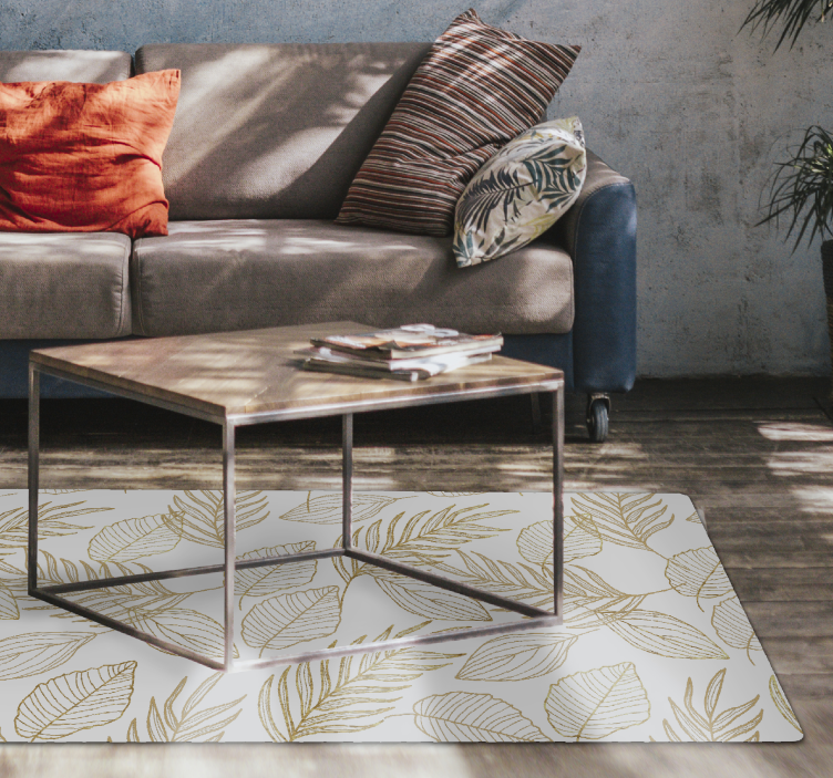 White and Golden Leaf vinyl rug - TenStickers