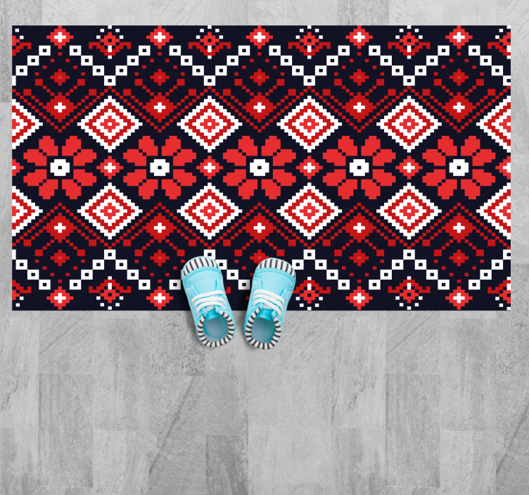 White and red geometric pattern ethnic rug - TenStickers