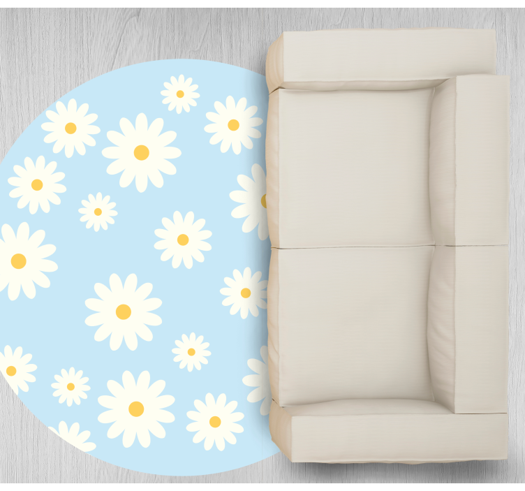 White daisies on light blue background rug - TenStickers