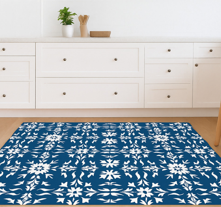 White tiled pattern blue vinyl rug - TenStickers