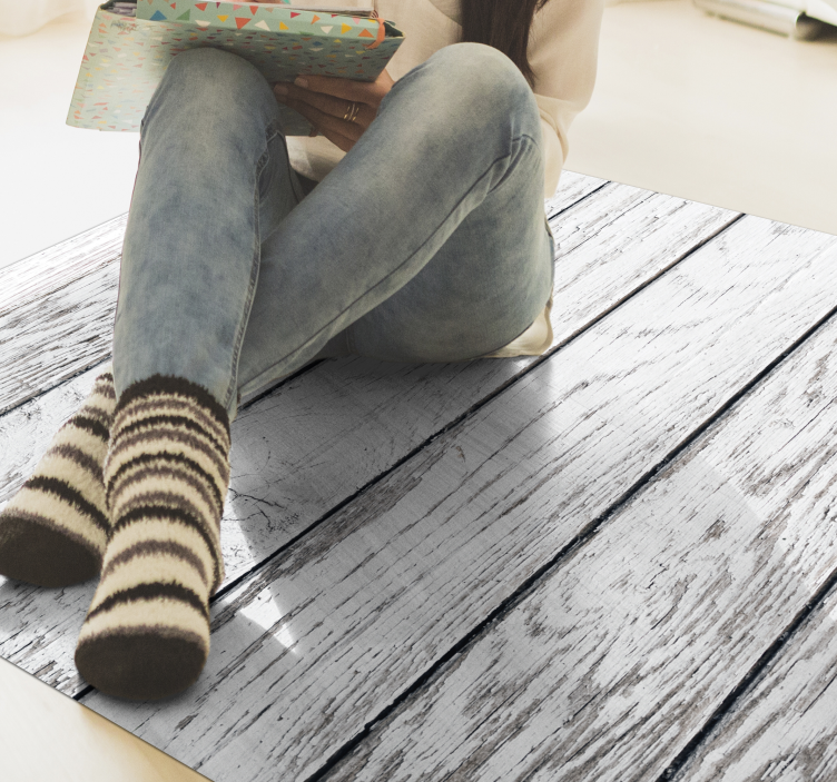 Whitewashed Timber wood vinyl rug - TenStickers