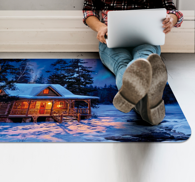 Winter land with cottage Christmas tree mat - TenStickers
