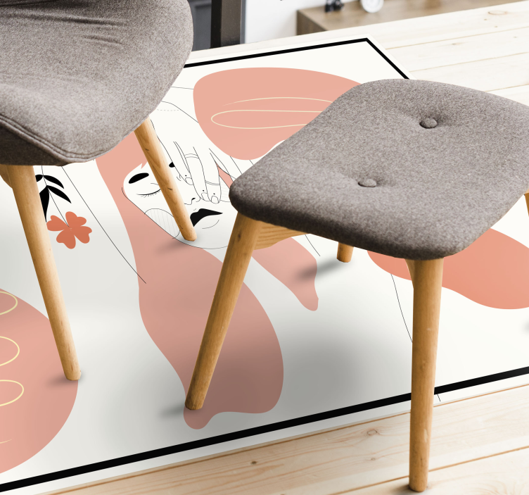 women elegant line style with flowers vinyl rug - TenStickers