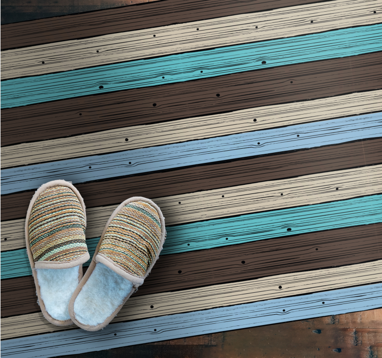 Blue and brown stripes wood vinyl rug - TenStickers