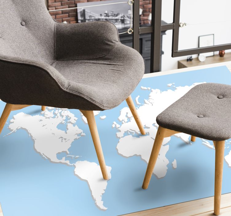 World map in blue rectangular vinyl rug - TenStickers