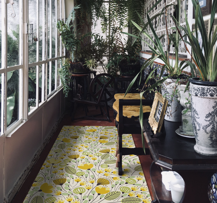 Yellow floral lace floral vinyl rug - TenStickers