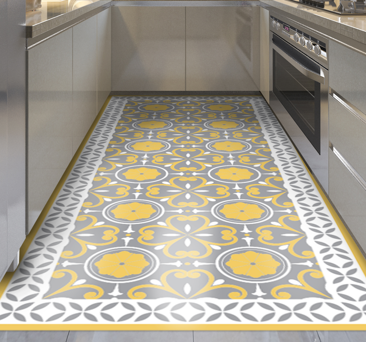 Yellow grey pattern kitchen vinyl rug - TenStickers