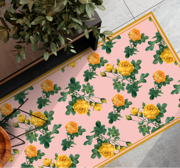 Yellow Rose Botanical floral vinyl rug - TenStickers