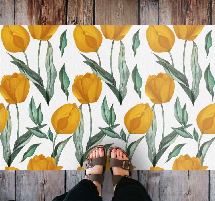 Yellow tulips oil painting pattern floral rug - TenStickers