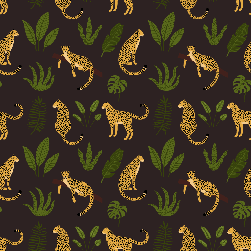Animal vinyl rug with dark botanical leopard design - TenStickers