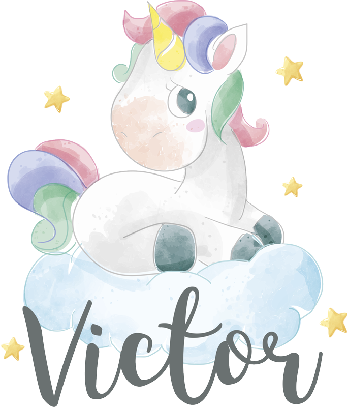 Animal vinyl rug watercolor unicorn with clouds - TenStickers