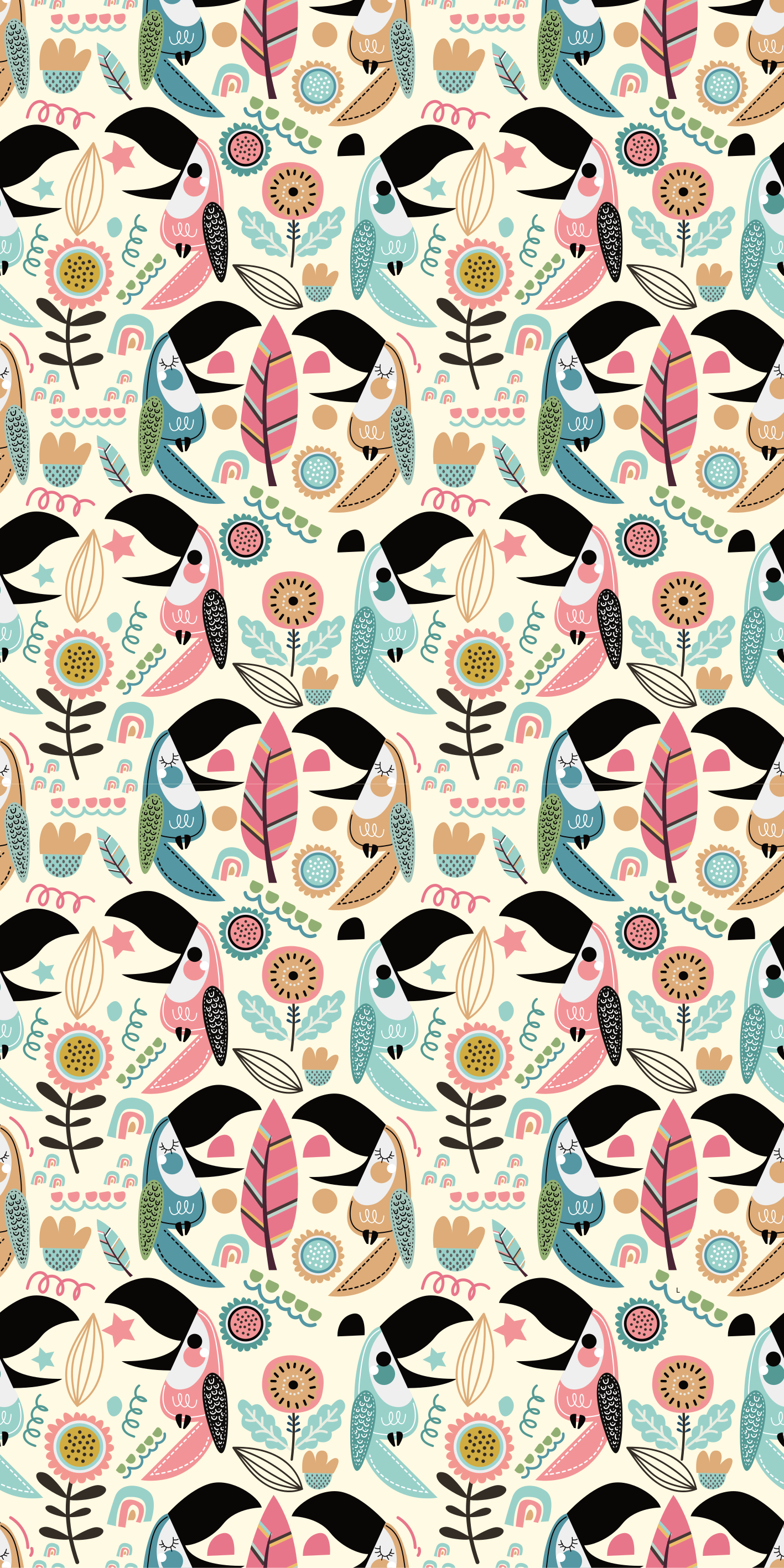 Blue nordic pastel leaves animal vinyl rug - TenStickers