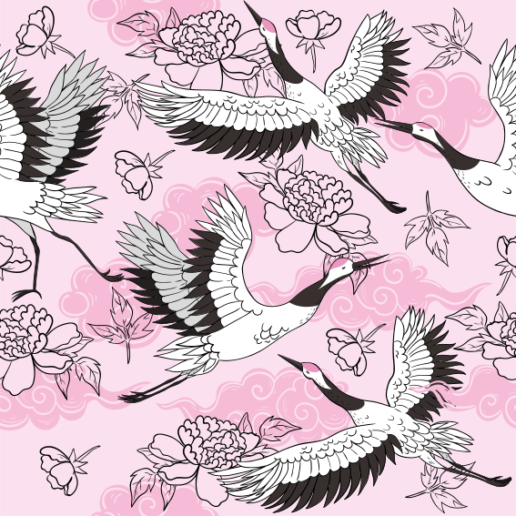 Wild birds modern pink pattern animal vinyl rug - TenStickers