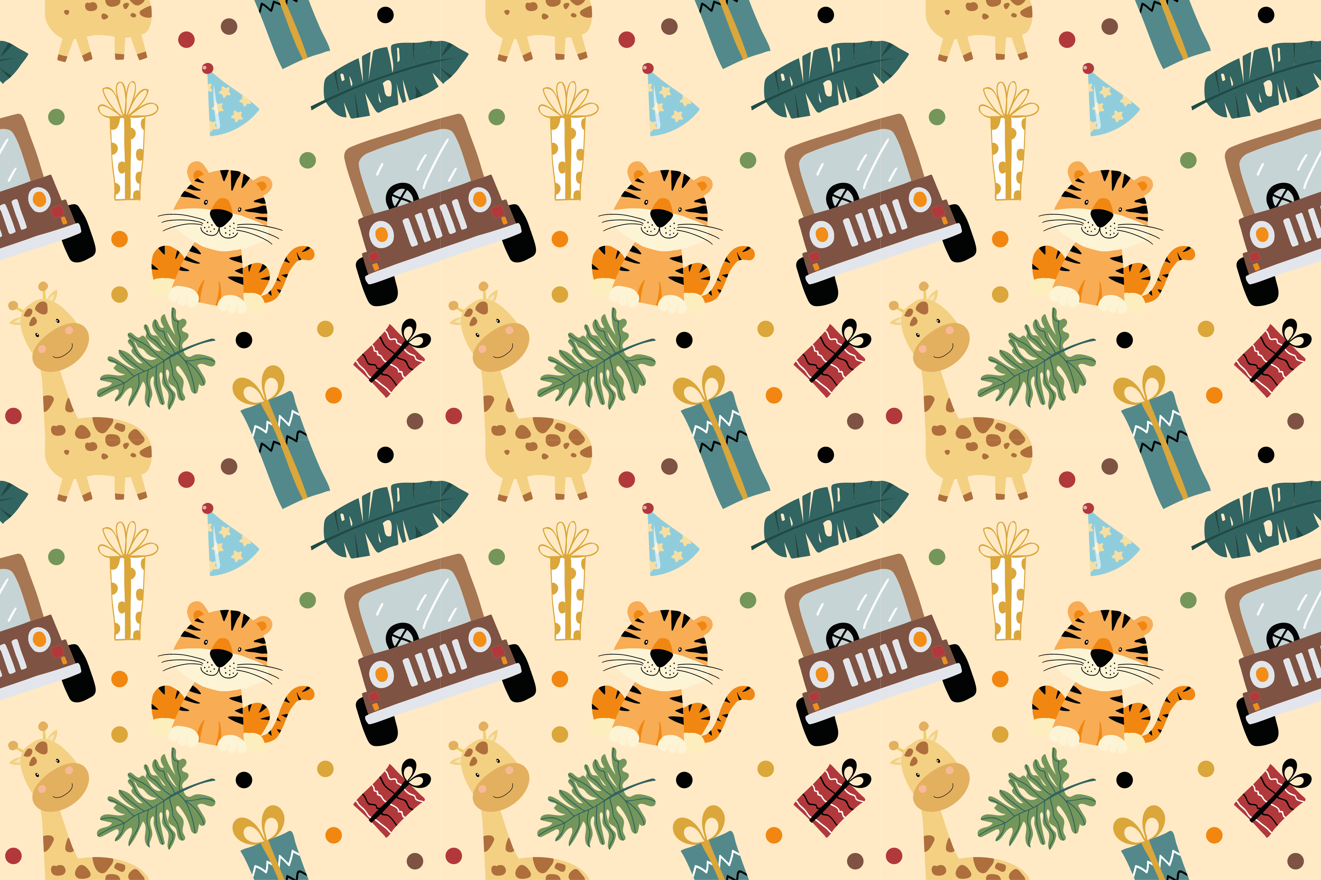 Animal vinyl rug safari animals and car - TenStickers