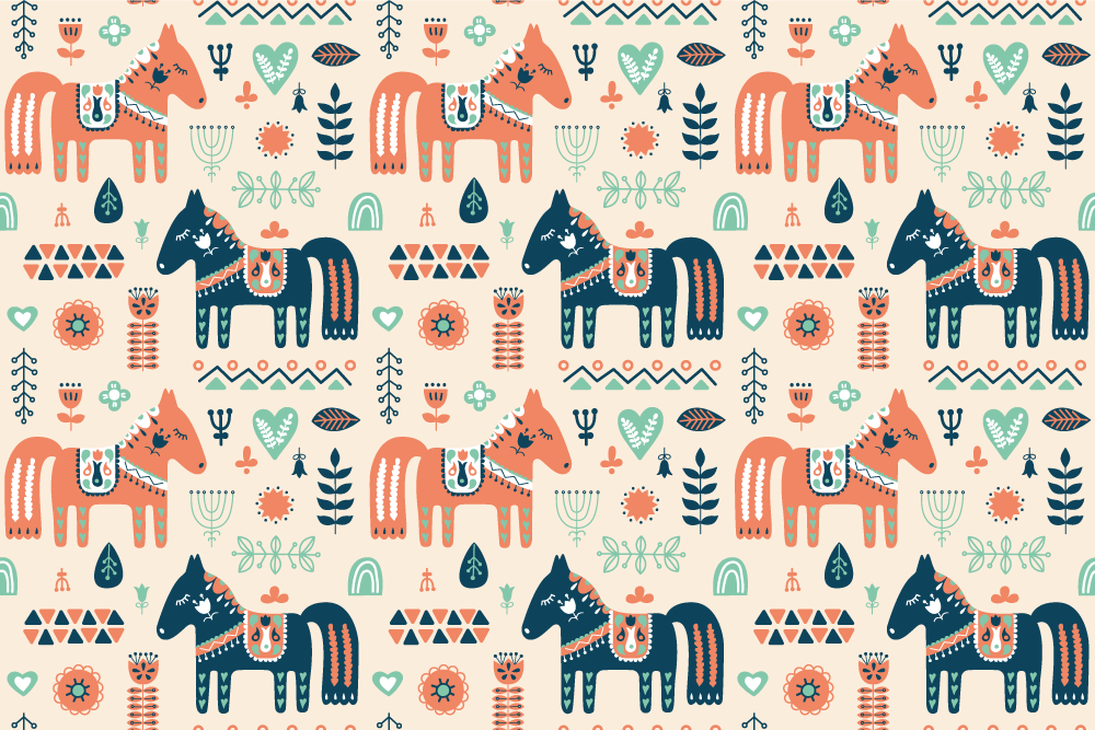 Animal vinyl rug with nordic leaves on beige - TenStickers