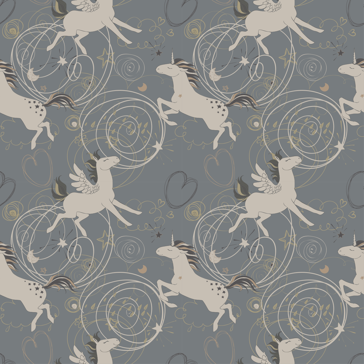 Animal vinyl rug featuring pegasus unicorns on black - TenStickers