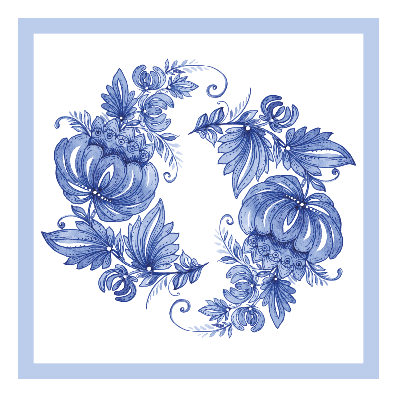 Flower vinyl rug floral blue pattern - TenStickers