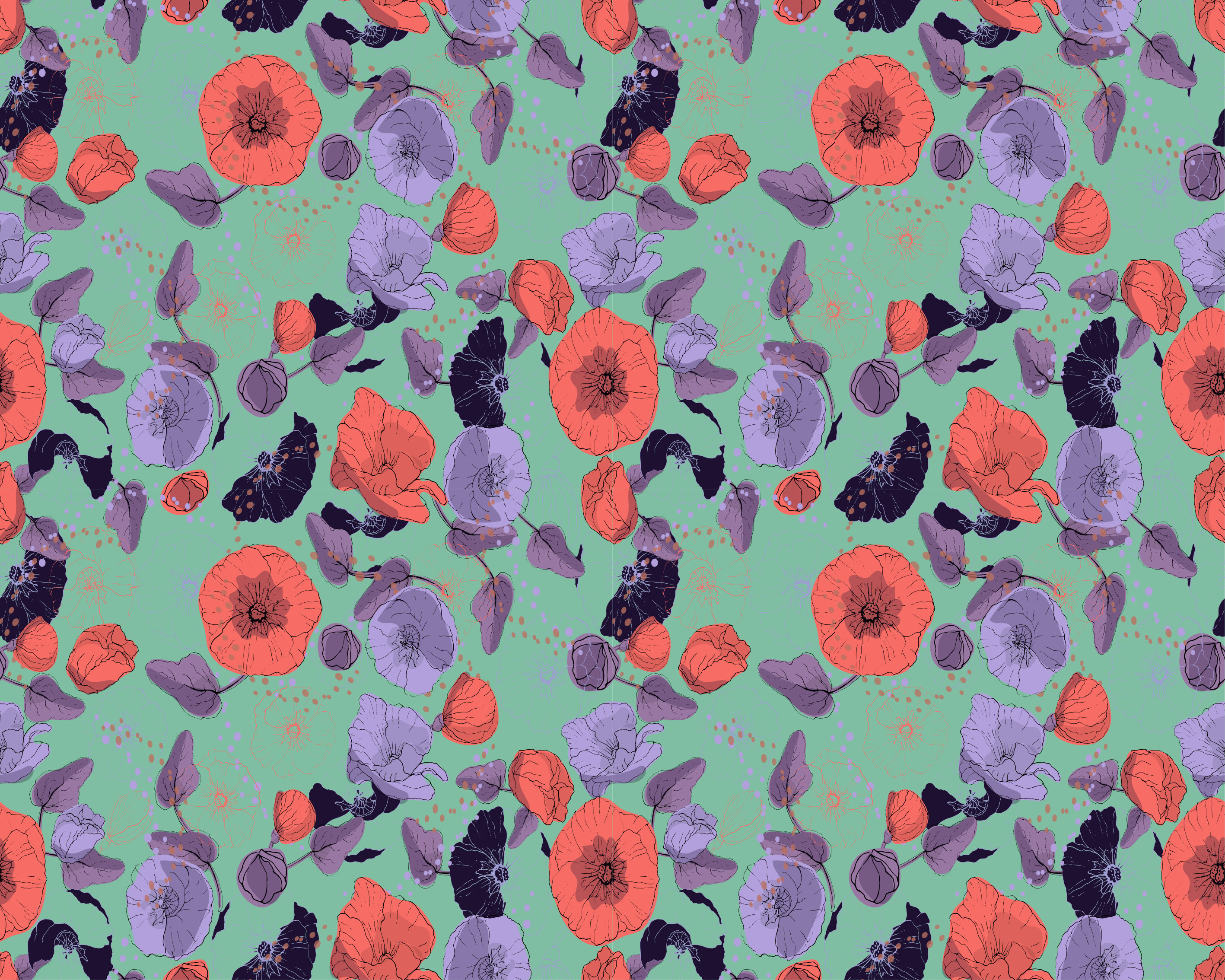 Flower vinyl rug in graceful poppies design - TenStickers