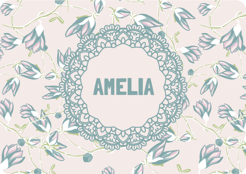 Flower vinyl rug with leaves and name - TenStickers