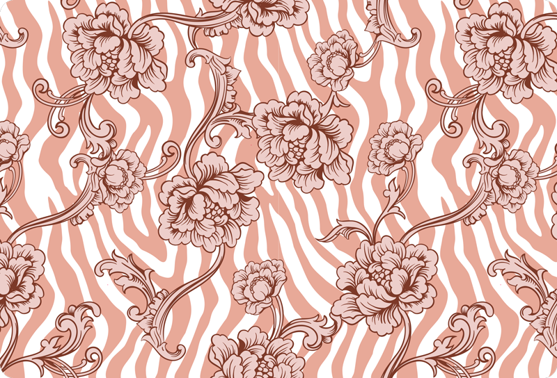 Flower vinyl rug with coral zebra print flowers - TenStickers