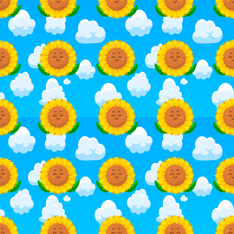 Funny yellow smiling flower in the sky flower vinyl rug - TenStickers