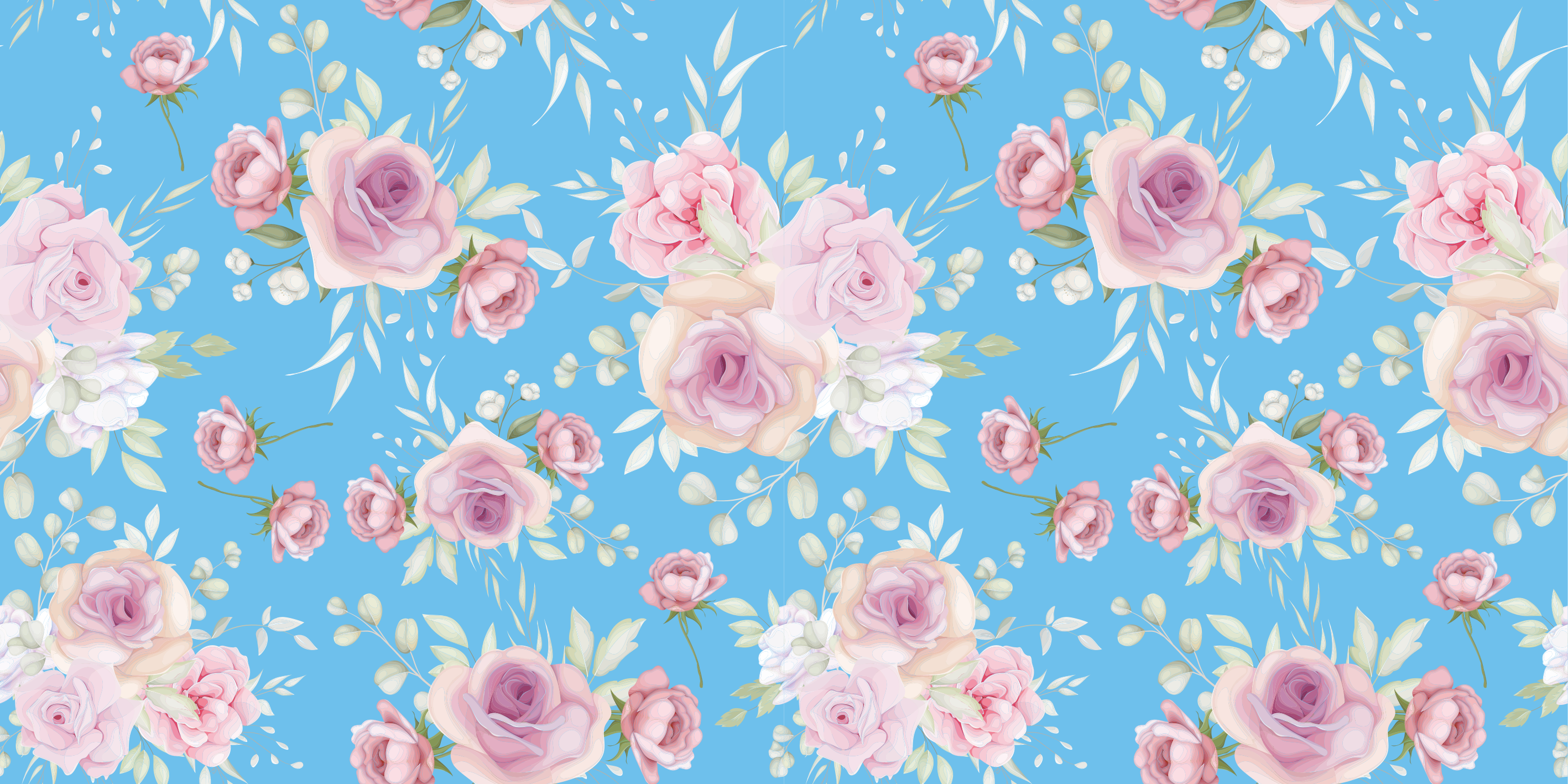 Flower vinyl rug with roses on blue background - TenStickers