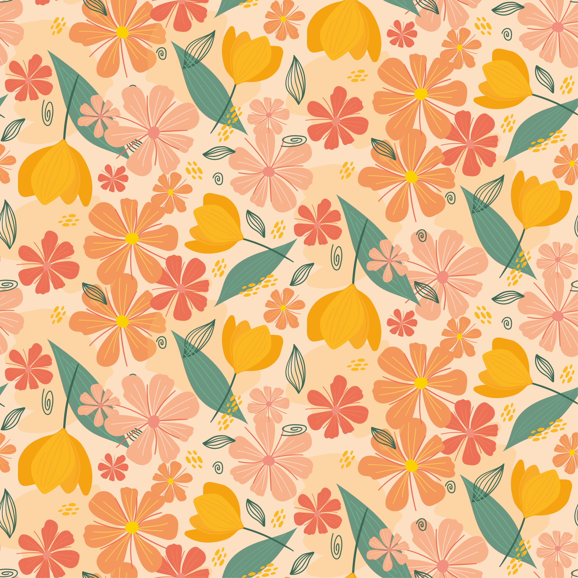 Colorful vintage leaves and flowers flower vinyl rug - TenStickers