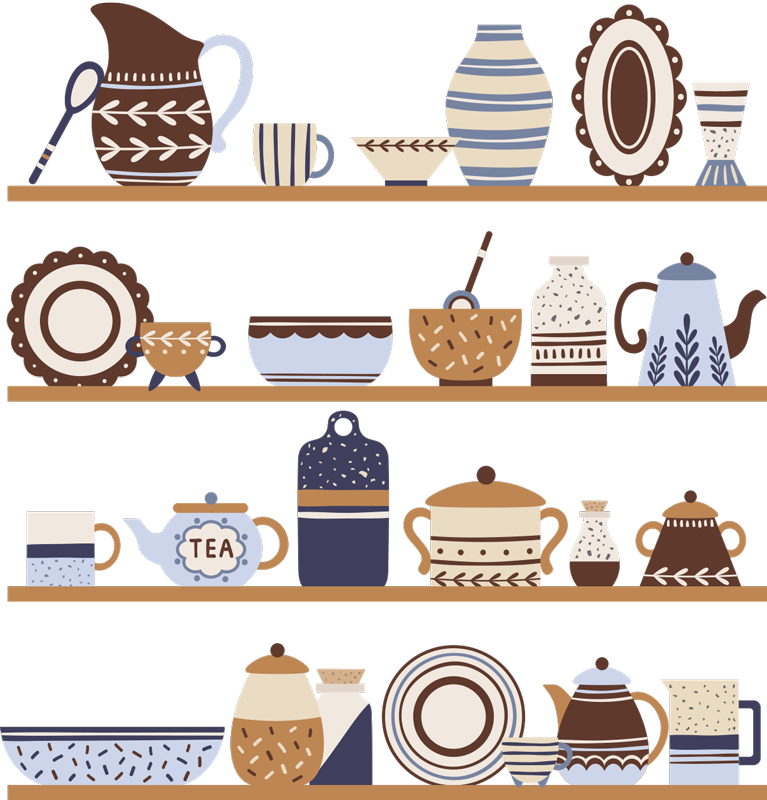 Kitchen vinyl rug with dish storage shelves - TenStickers