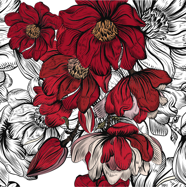 Dining room vinyl rug with red and white flowers - TenStickers