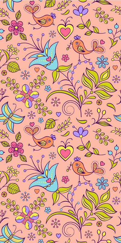 Flower vinyl rug with floral design and birds - TenStickers