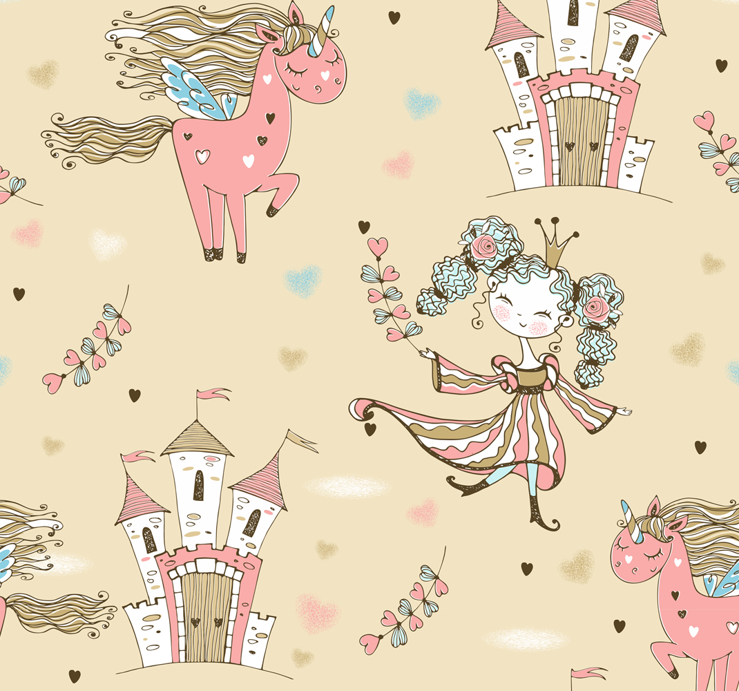 Bedroom vinyl rug unicorn castle and princess - TenStickers