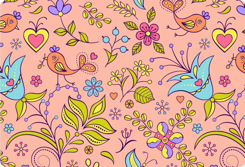 Nature vinyl rug with floral birds and butterflies - TenStickers