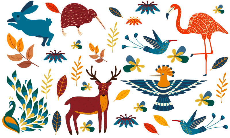 Flower vinyl rug with tengango style flora and fauna - TenStickers